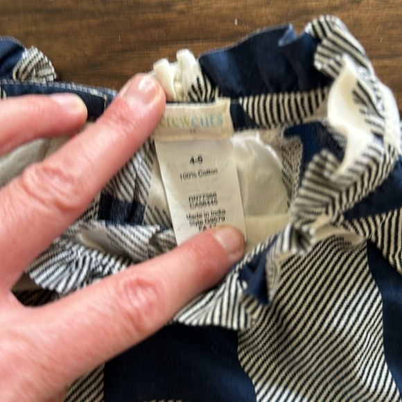 Crewcuts by J Crew Factory Navy Checked Bell sleeve with ruffle collar top (4-5) - Picture 3 of 5